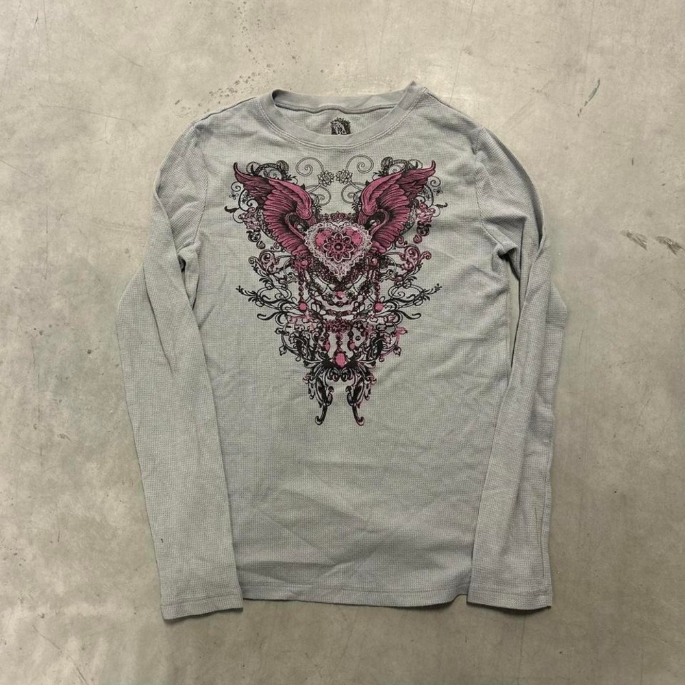 Y2K Affliction Style Grey Thermal Shirt